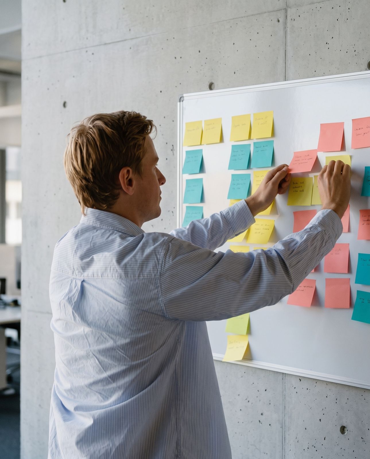 Ideeën worden geclusterd op een bord met post its