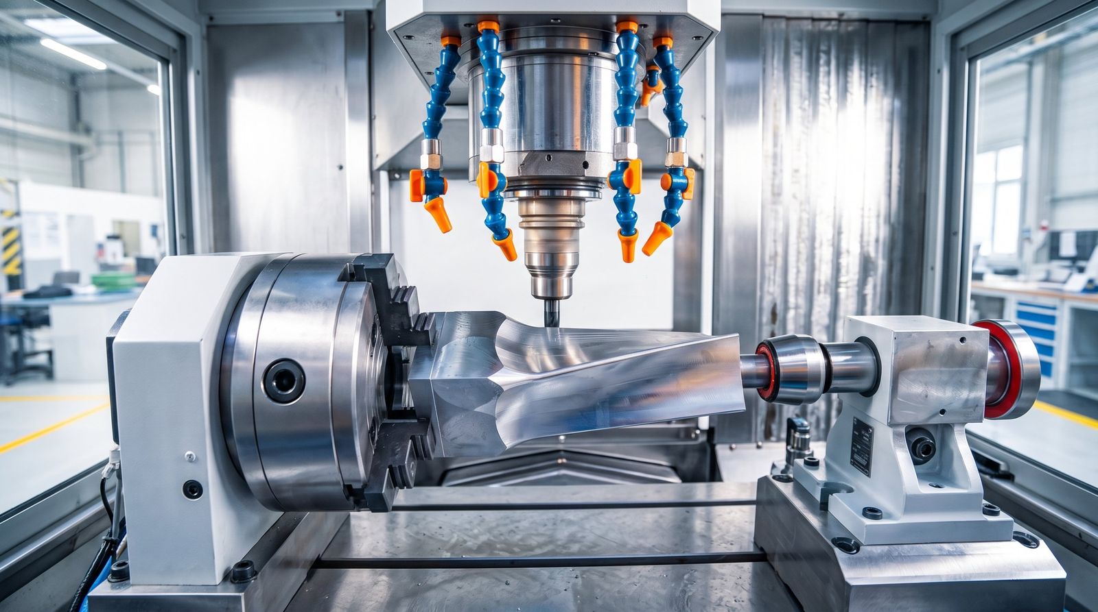 CNC freesmachine die een aluminium onderdeel bewerkt