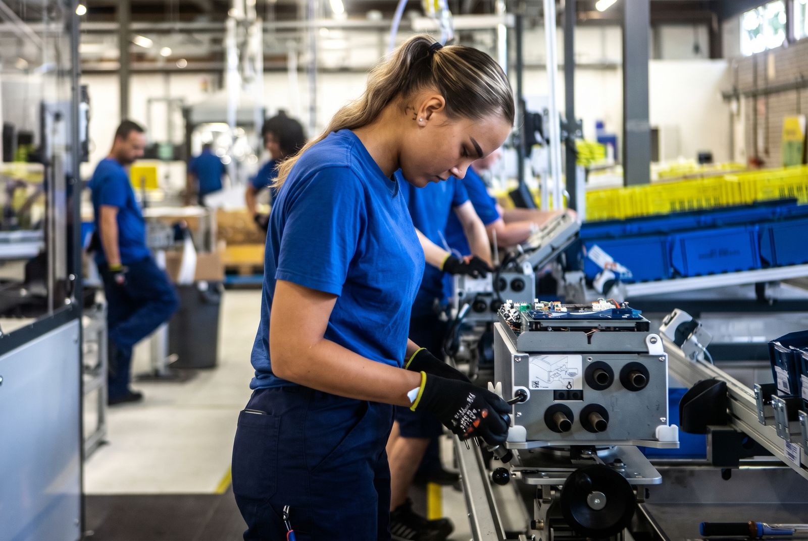 Assemblage van een product aan een productielijn