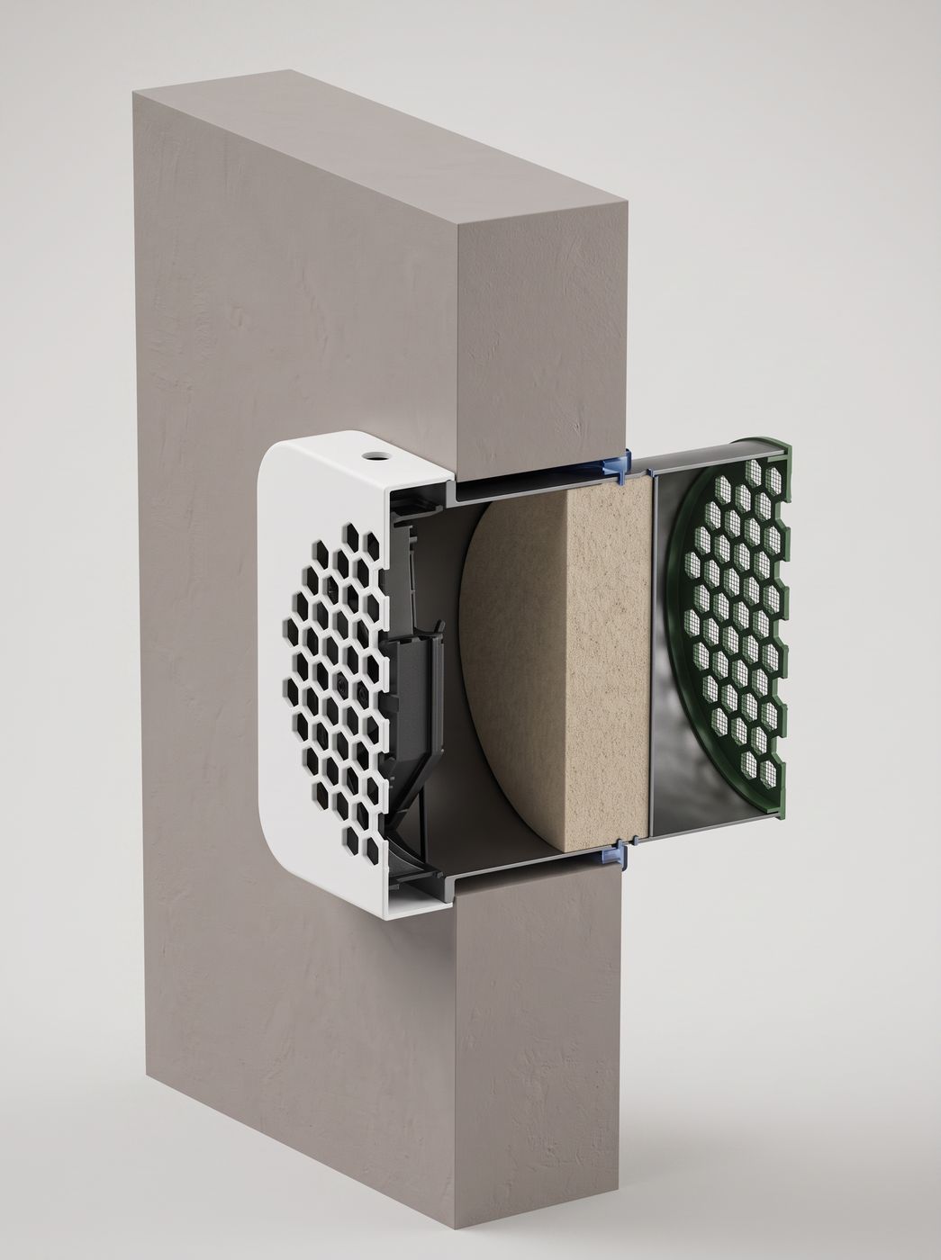 Doorsnede van de inbouw ventilatieoplossing