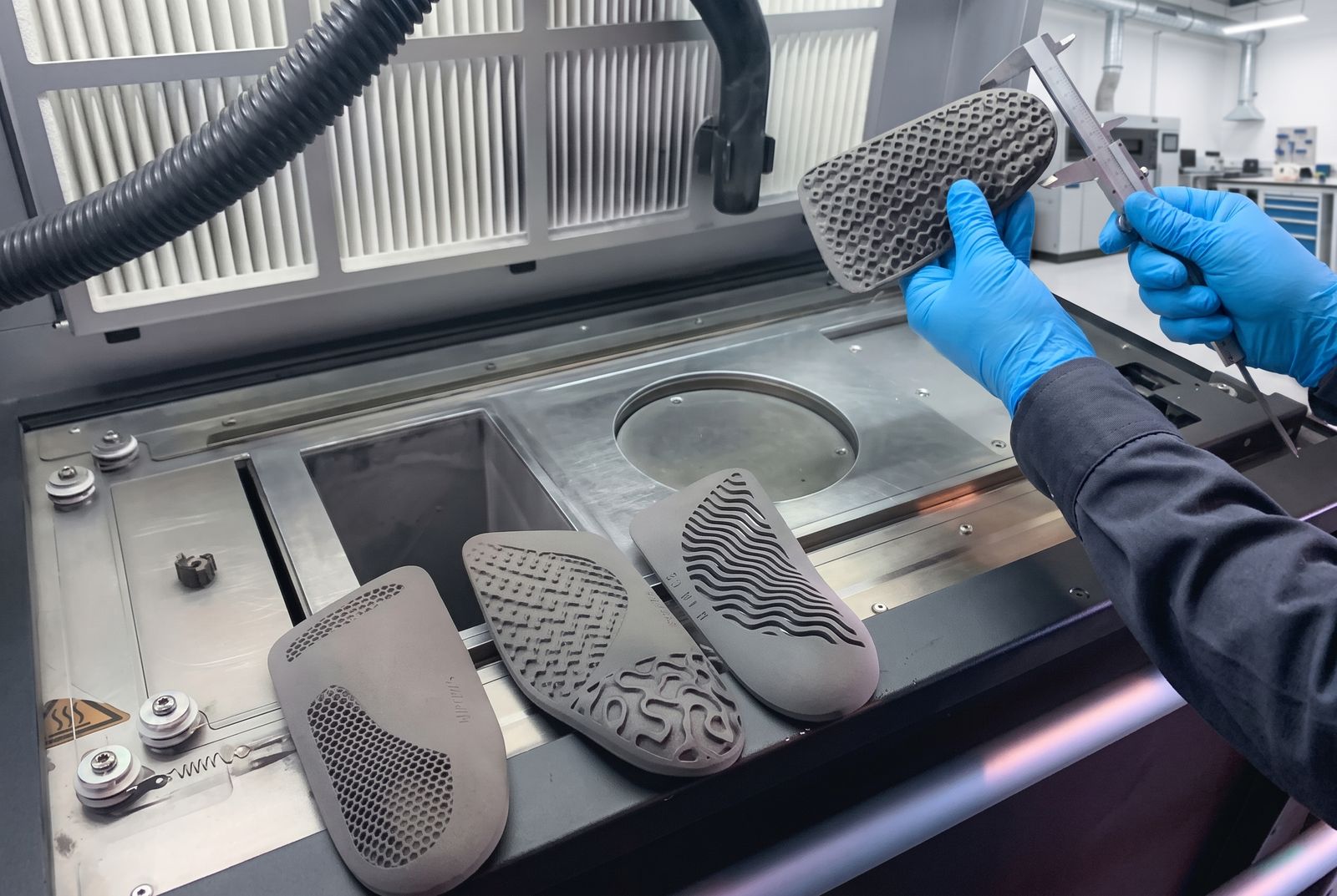 SLS geprinte nylon onderdelen worden nagemeten